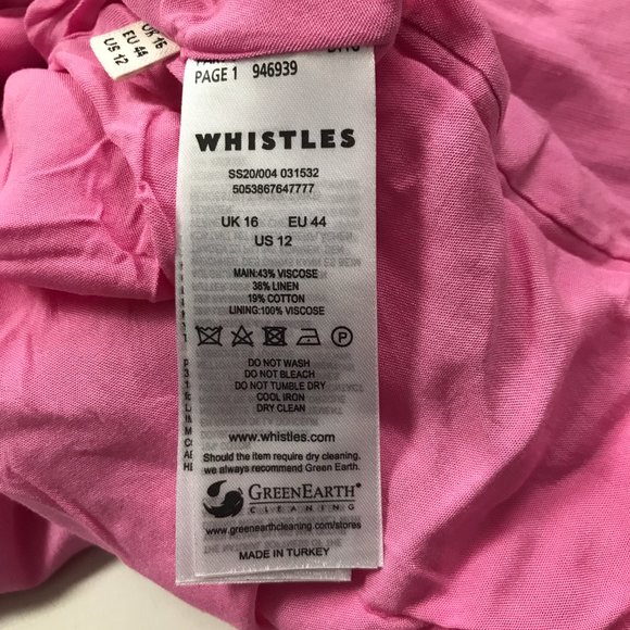 Whistles Linen Mix Midi Dress Pink Size 16 Frill Sleeves Empire Waist - Picture 13 of 14